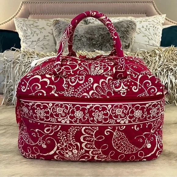VERA BRADLEY Twirly Birds Pink Weekender Bag Travel Carryon White Quilted 2010 - Picture 6 of 14